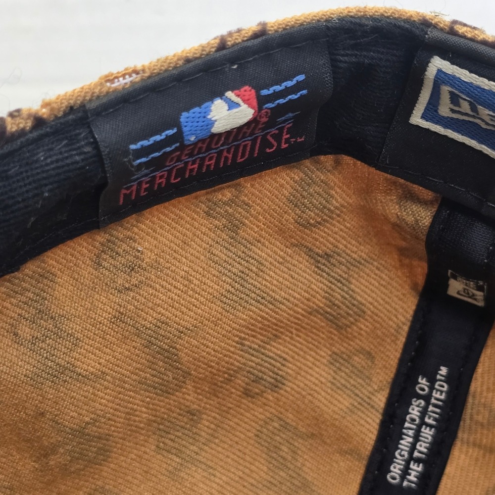 New Era Mens Boston Red Sox 59FIFTY Fitted Hat 7 1/2 Tan All Over Script Print - Picture 11 of 12